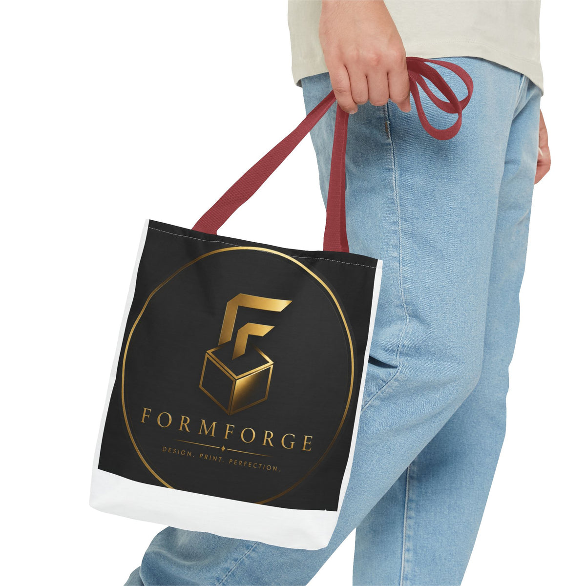 Formforge Logo Tote Bag — Luxury Black & Gold Branded All-Over Print Tote