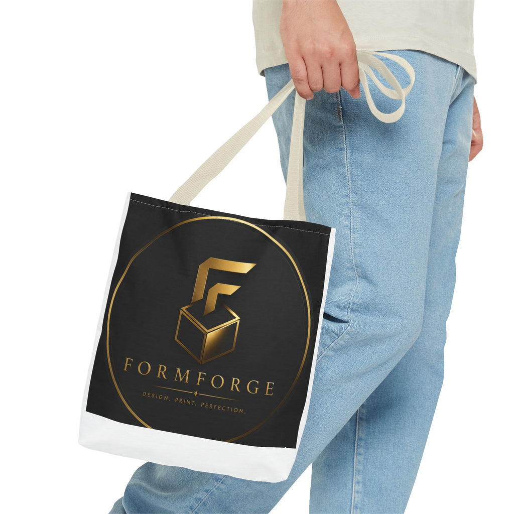 Formforge Logo Tote Bag — Luxury Black & Gold Branded All-Over Print Tote