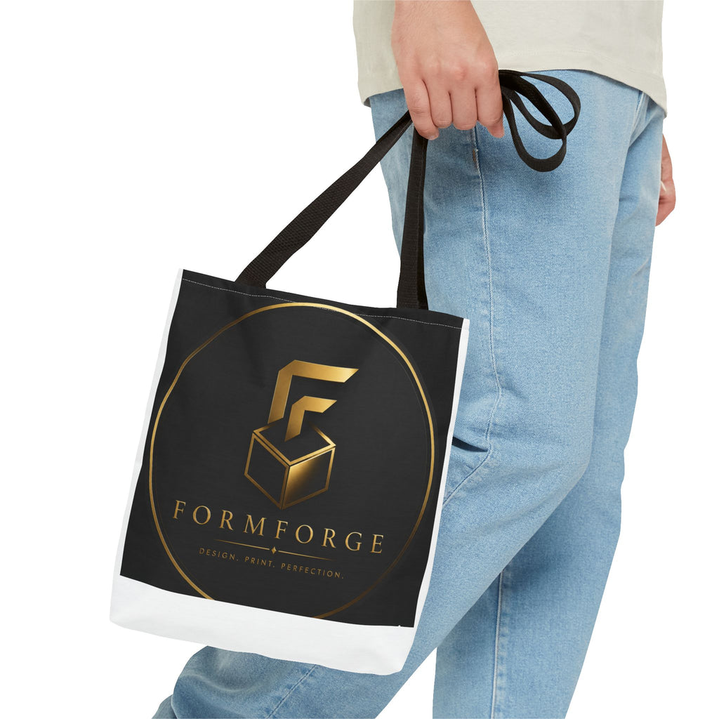 Formforge Logo Tote Bag — Luxury Black & Gold Branded All-Over Print Tote