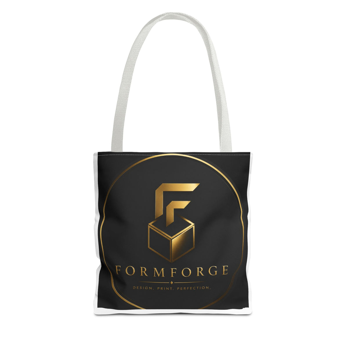 Formforge Logo Tote Bag — Luxury Black & Gold Branded All-Over Print Tote