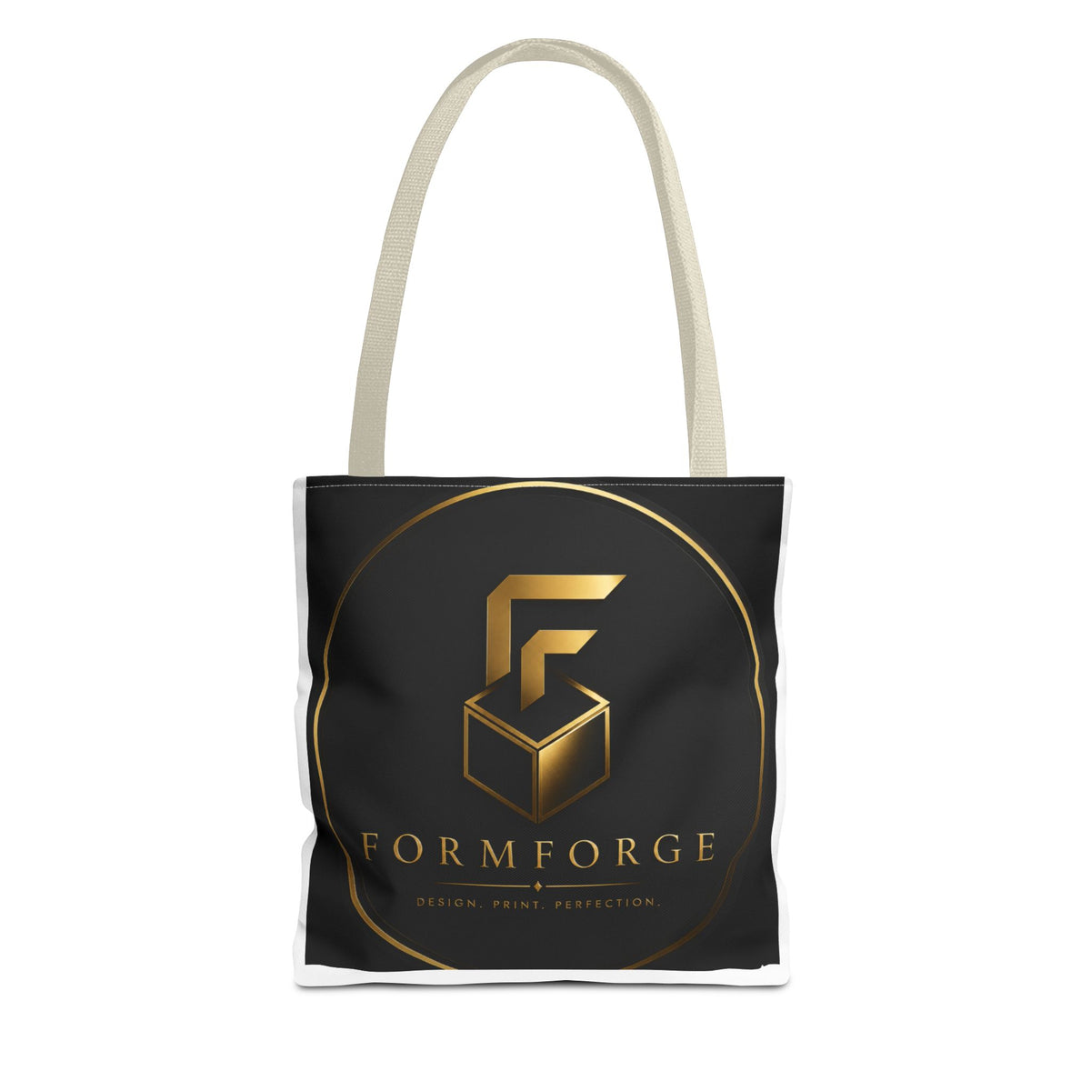 Formforge Logo Tote Bag — Luxury Black & Gold Branded All-Over Print Tote