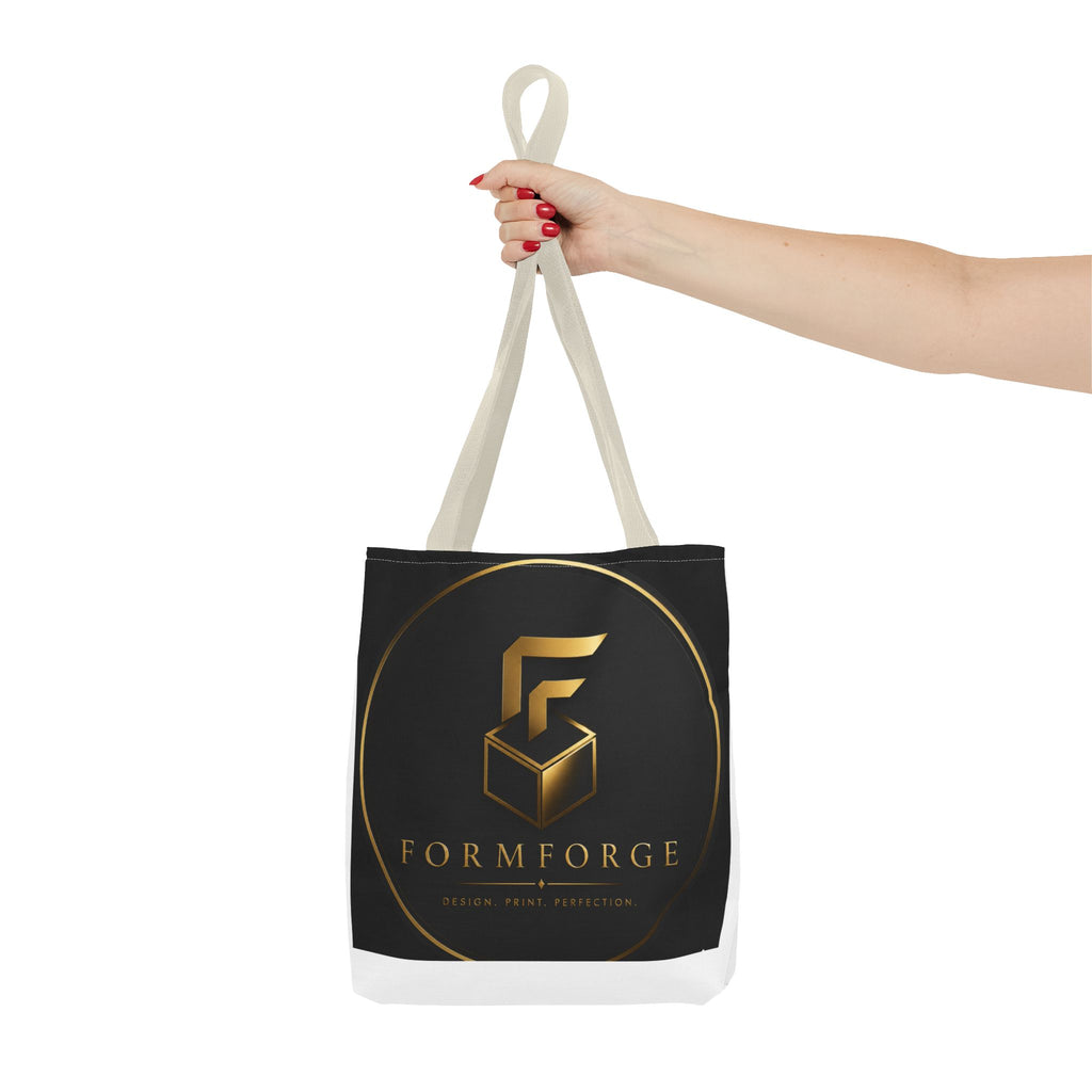Formforge Logo Tote Bag — Luxury Black & Gold Branded All-Over Print Tote